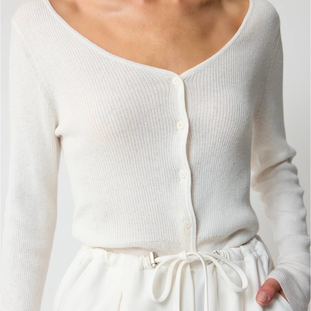 Almina Concept off-shoulder white lightweight silk/cotton cardigan, small